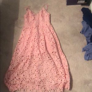 ASTR the label light pink lace midi dress